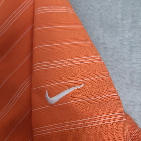 Nike Golf Polo Shirt Men's Large Orange Stripe Stretch Short Sleeve Fit Dry Logo - Picture 3 of 7